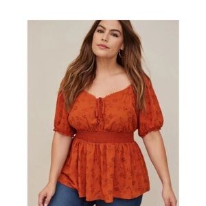 🍁Torrid Burnt Orange Floral Blouse
